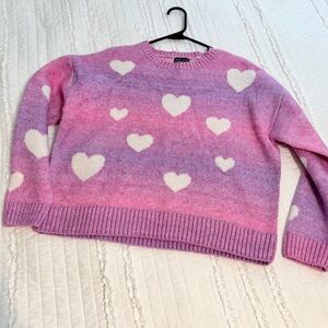 NWOT Heart Sweater pink and purple soft chunky cozy Valentine’s Day size medium